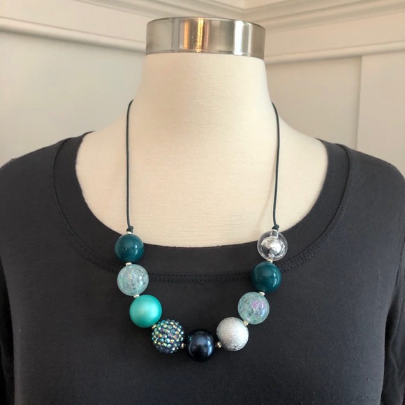 ‘Teal Twist’ Adjustable Bubblegum Bead Necklace - Picture 5 of 5